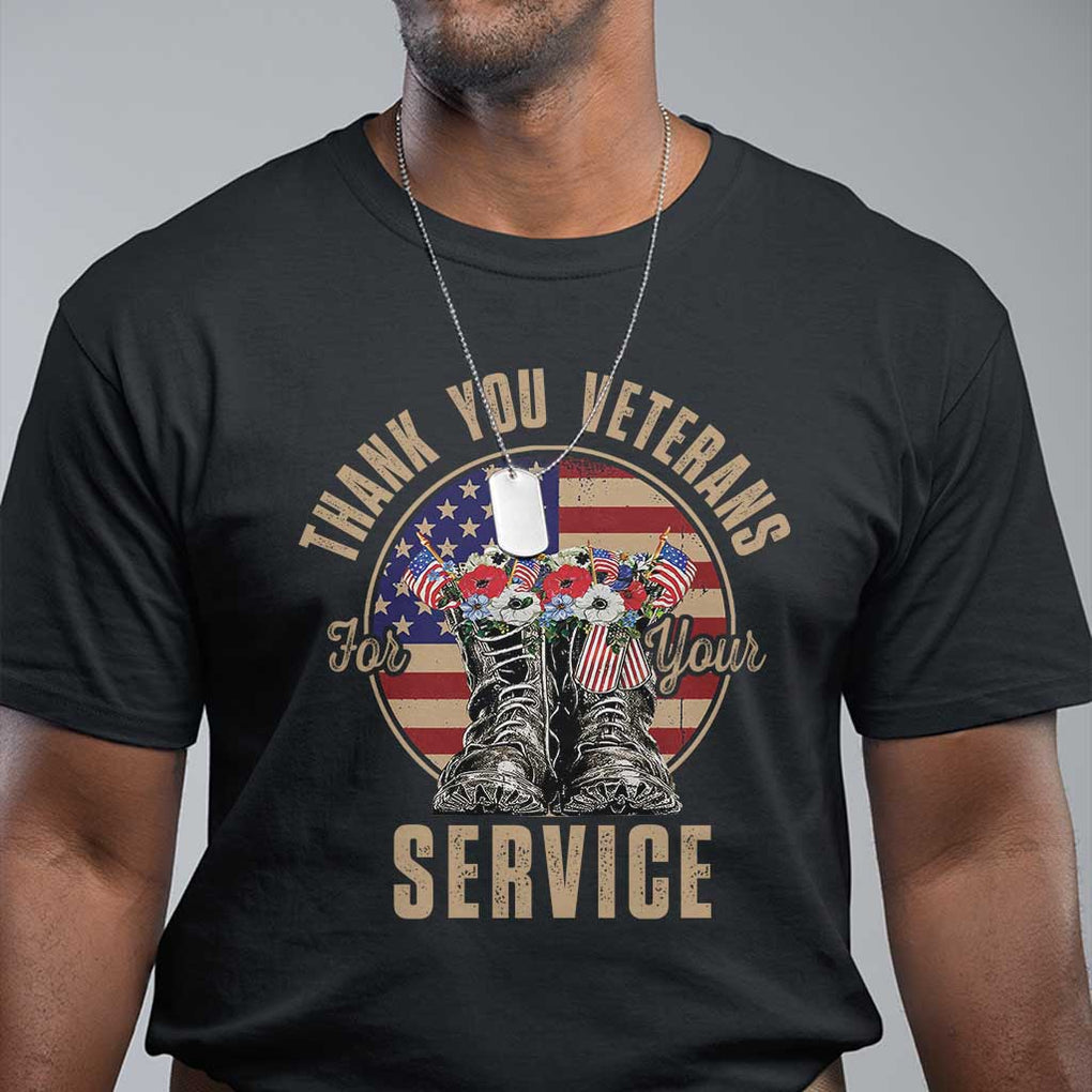 Veterans T Shirt Thank You Veterans For Your Service American Flag Combat Shoes TS11 Black Print Your Wear