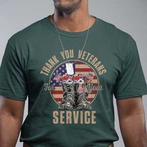 Veterans T Shirt Thank You Veterans For Your Service American Flag Combat Shoes TS11 Dark Forest Green Print Your Wear