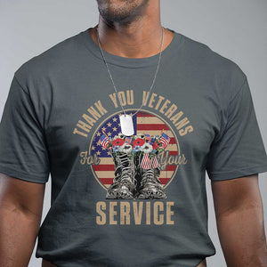 Veterans T Shirt Thank You Veterans For Your Service American Flag Combat Shoes TS11 Dark Heather Print Your Wear