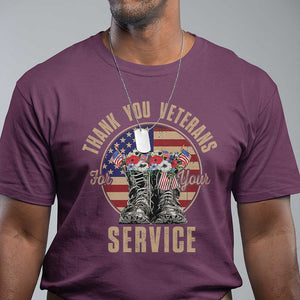 Veterans T Shirt Thank You Veterans For Your Service American Flag Combat Shoes TS11 Maroon Print Your Wear