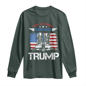 Trump Supporter Long Sleeve Shirt This Veteran Supports Trump American Flag TS11 Dark Forest Green Print Your Wear