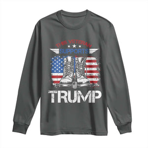 Trump Supporter Long Sleeve Shirt This Veteran Supports Trump American Flag TS11 Dark Heather Print Your Wear