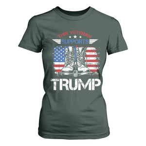 Trump Supporter T Shirt For Women This Veteran Supports Trump American Flag TS11 Dark Forest Green Print Your Wear