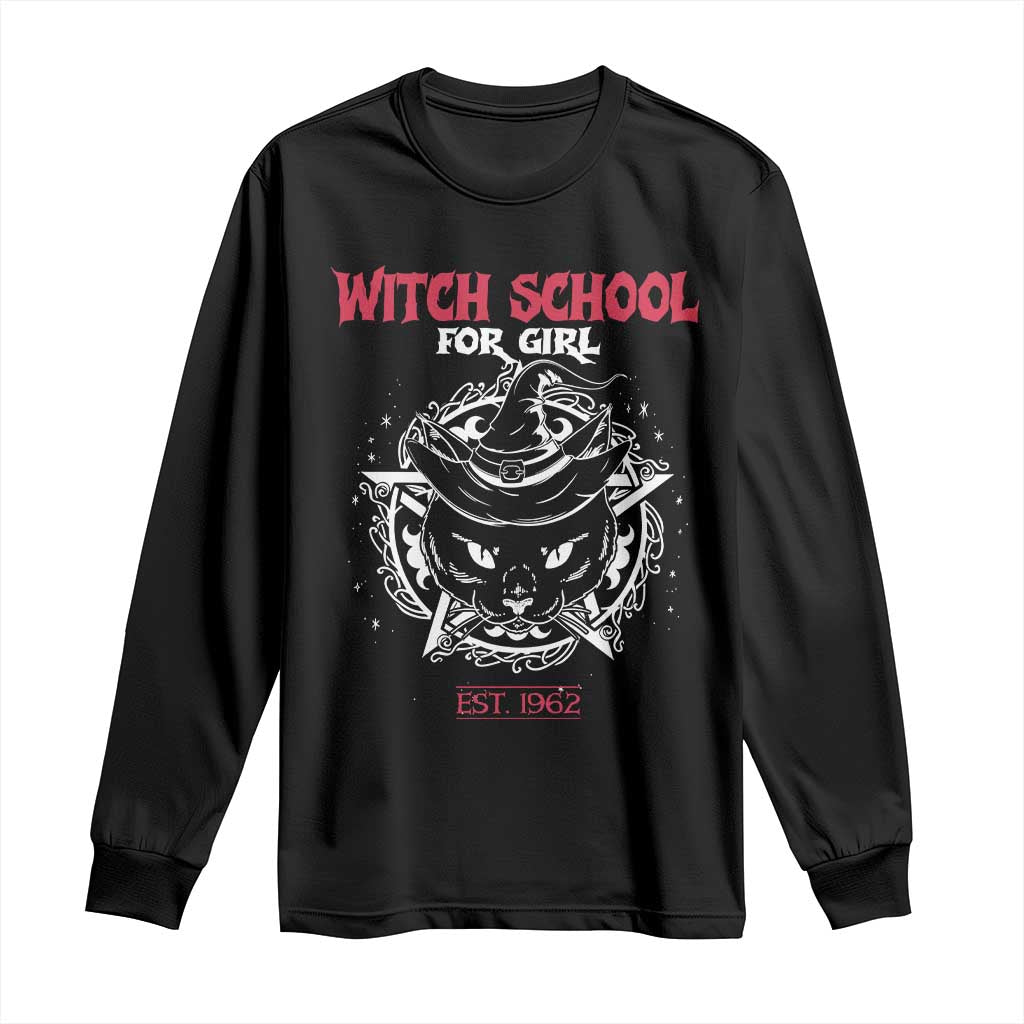 Halloween Witches Long Sleeve Shirt Witch School For Girl Est 1962 Black Cat