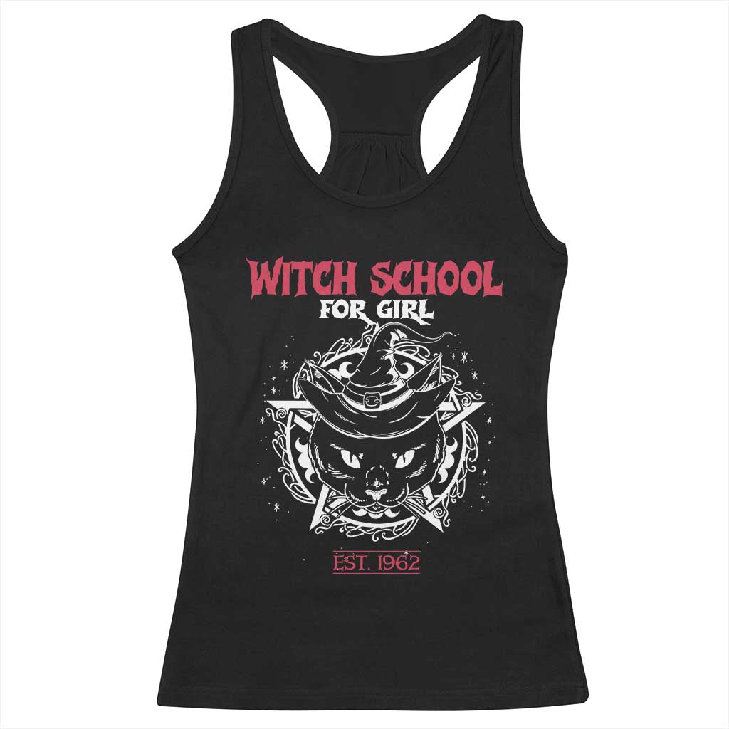 Halloween Witches Racerback Tank Top Witch School For Girl Est 1962 Black Cat