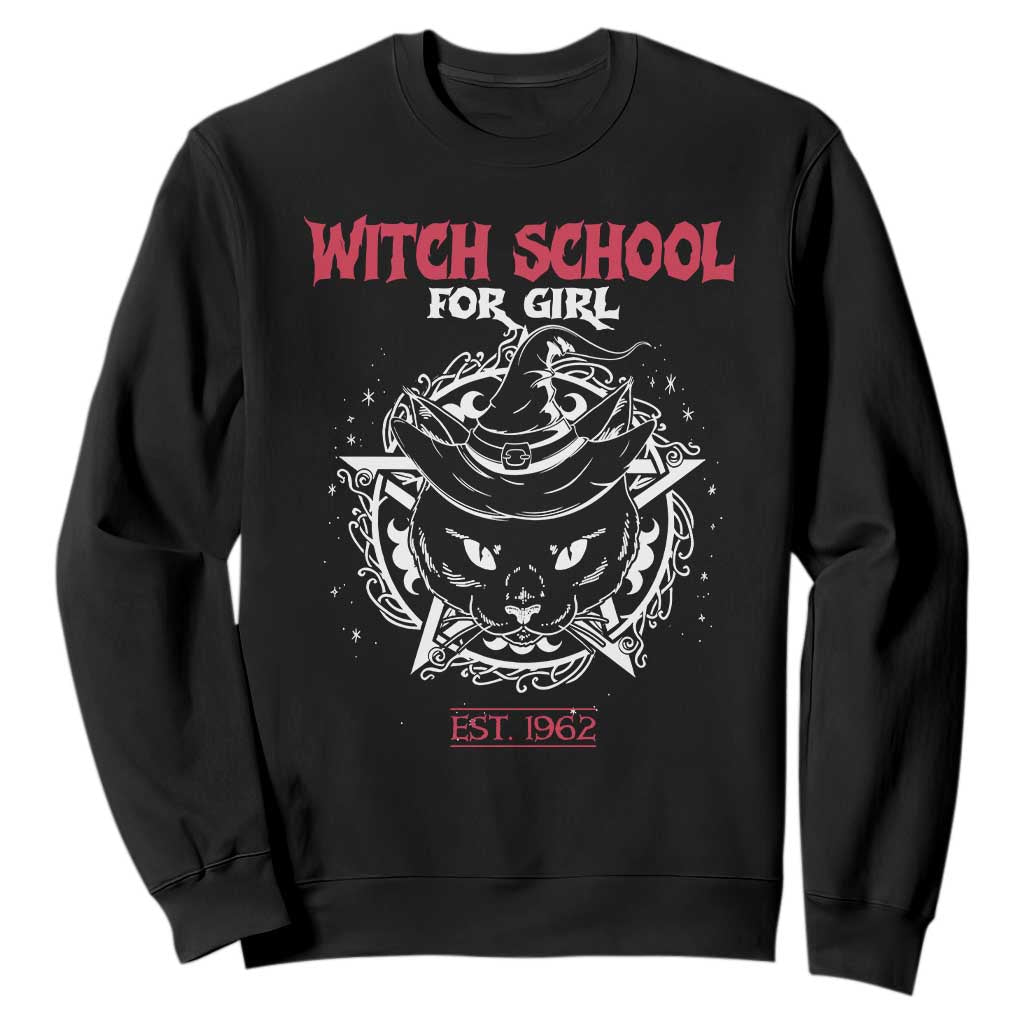 Halloween Witches Sweatshirt Witch School For Girl Est 1962 Black Cat