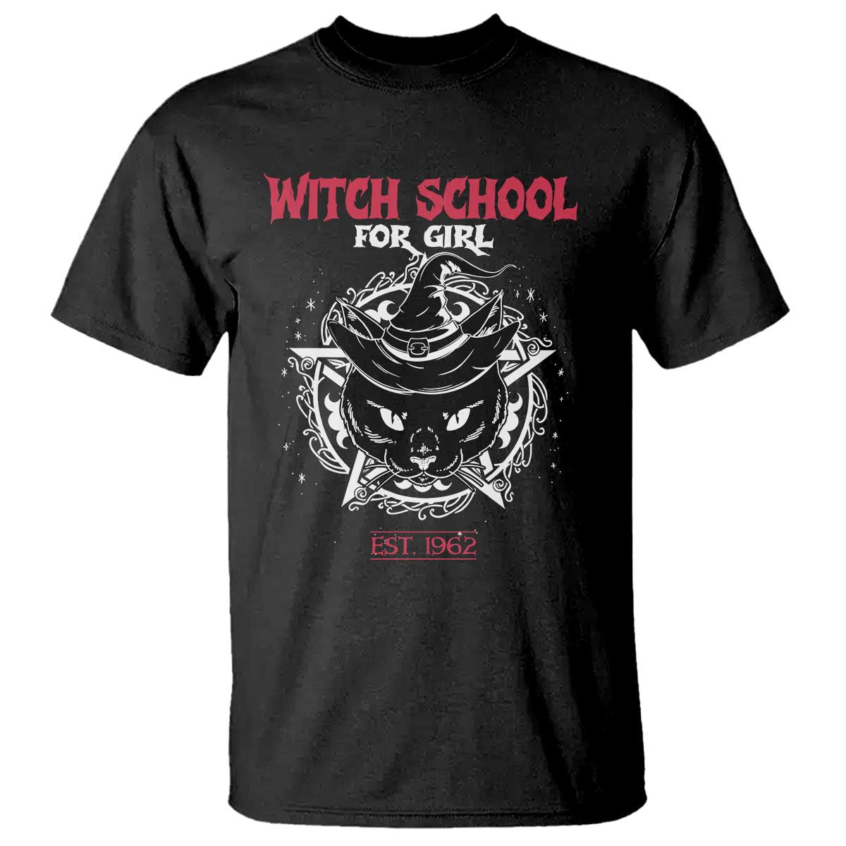Halloween Witches T Shirt Witch School For Girl Est 1962 Black Cat