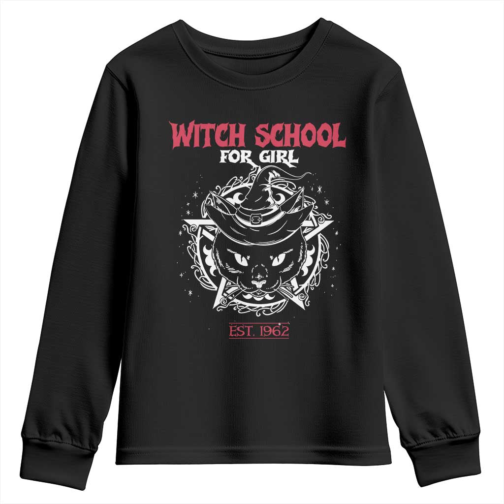 Halloween Witches Youth Sweatshirt Witch School For Girl Est 1962 Black Cat
