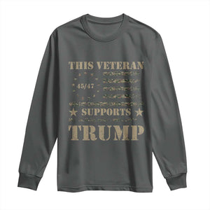 Trump Supporter 2024 Long Sleeve Shirt This Veteran Supports Trump Camo Betsy Ross Flag TS11 Dark Heather Print Your Wear