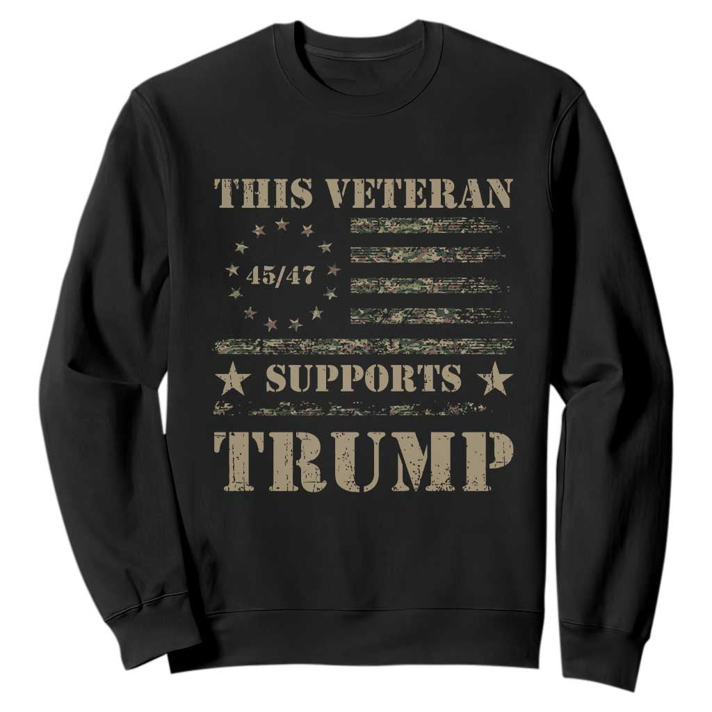 Trump Supporter 2024 Sweatshirt This Veteran Supports Trump Camo Betsy Ross Flag TS11 Black Print Your Wear