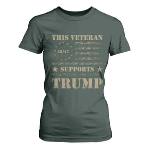 Trump Supporter 2024 T Shirt For Women This Veteran Supports Trump Camo Betsy Ross Flag TS11 Dark Forest Green Print Your Wear