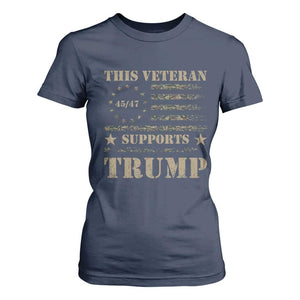 Trump Supporter 2024 T Shirt For Women This Veteran Supports Trump Camo Betsy Ross Flag TS11 Navy Print Your Wear