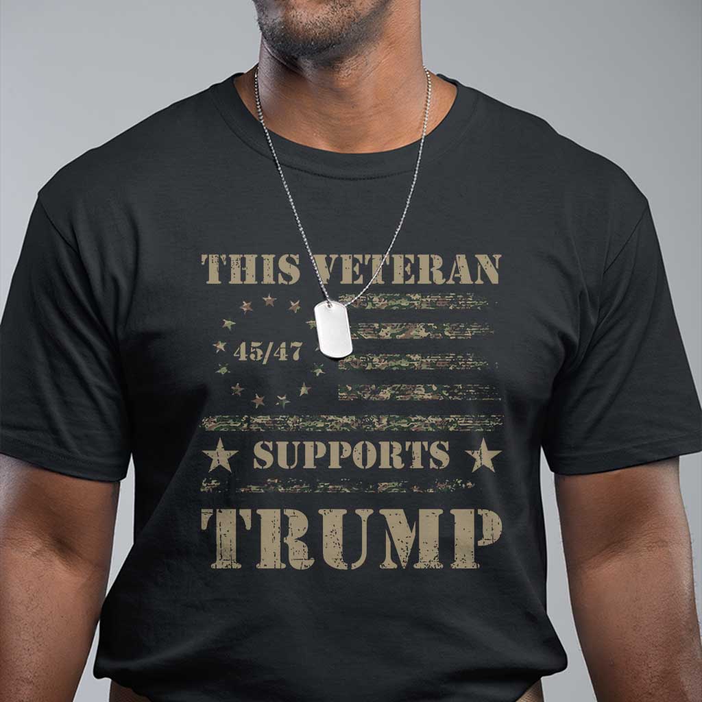 Trump Supporter 2024 T Shirt This Veteran Supports Trump Camo Betsy Ross Flag TS11 Black Print Your Wear