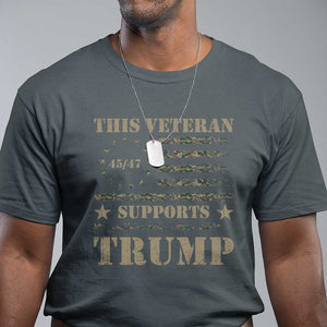 Trump Supporter 2024 T Shirt This Veteran Supports Trump Camo Betsy Ross Flag TS11 Dark Heather Print Your Wear