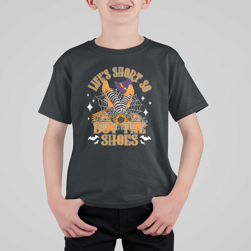 Halloween Witches T Shirt For Kid Life's Short So Buy The Shoes Spider Web Fall Season TS11 Black Print Your Wear