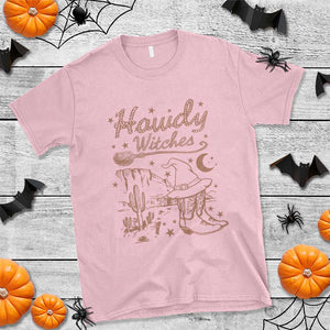 Halloween Cowgirl T Shirt Howdy Witches Retro Cowboy Boots Witch Hat Broom TS11 Light Pink Print Your Wear