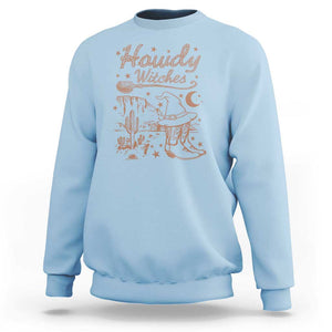 Halloween Cowgirl Sweatshirt Howdy Witches Retro Cowboy Boots Witch Hat Broom TS11 Light Blue Print Your Wear