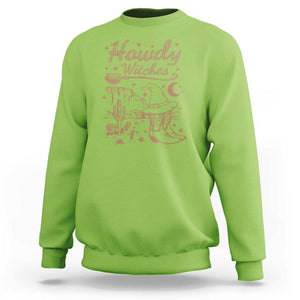 Halloween Cowgirl Sweatshirt Howdy Witches Retro Cowboy Boots Witch Hat Broom TS11 Lime Print Your Wear