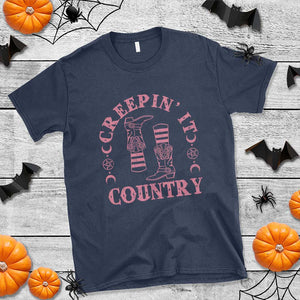 Halloween Cowgirl T Shirt Creepin It Country Cowboy Boots Witch Socks Pentagram TS11 Navy Print Your Wear