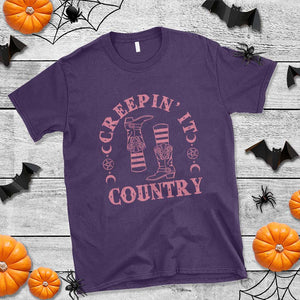 Halloween Cowgirl T Shirt Creepin It Country Cowboy Boots Witch Socks Pentagram TS11 Purple Print Your Wear