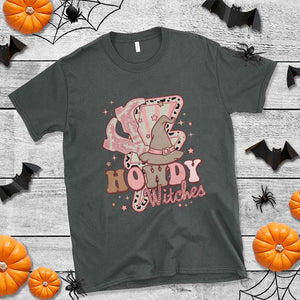 Halloween Cowgirl T Shirt Howdy Witches Cowboy Boots Witch Hat Thunder TS11 Dark Heather Print Your Wear