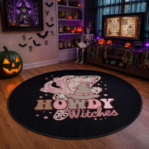 Halloween Cowgirl Round Rug Howdy Witches Cowboy Boots Witch Hat Thunder