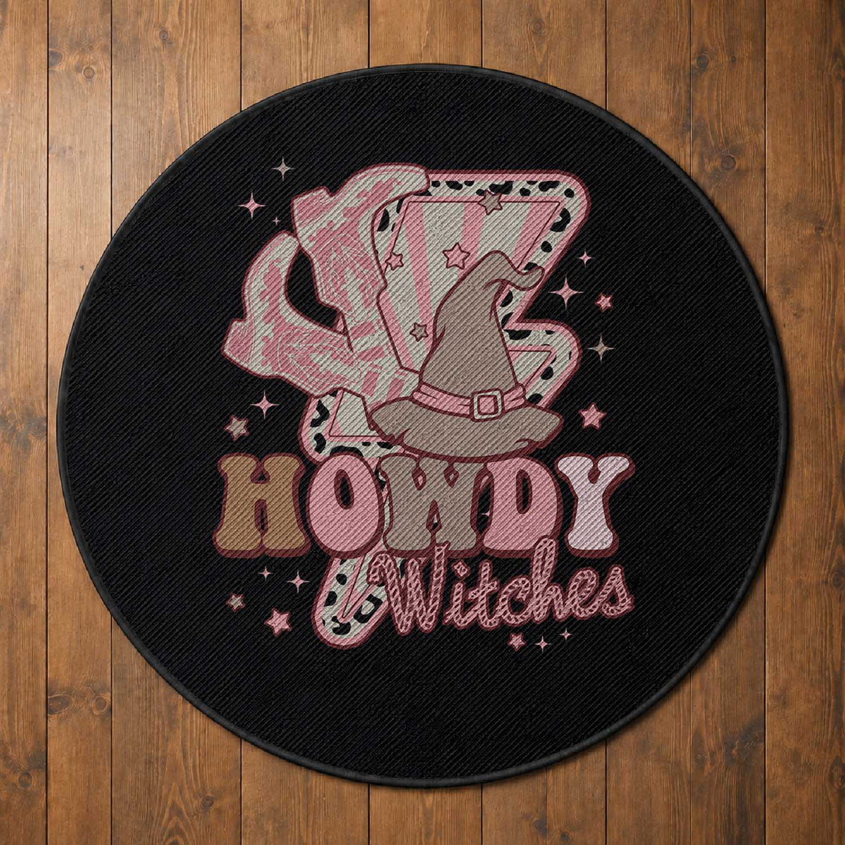 Halloween Cowgirl Round Rug Howdy Witches Cowboy Boots Witch Hat Thunder