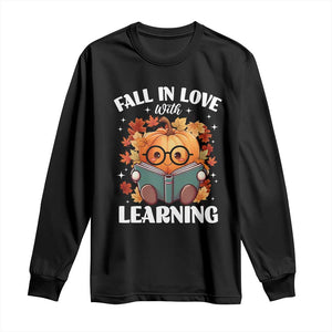 Funny Teacher Long Sleeve Shirt Fall In Love With Learning Autumn Pumpkin Reading Thanksgiving Pumpkin TS11 Black Print Your Wear