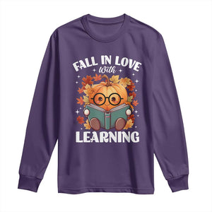 Funny Teacher Long Sleeve Shirt Fall In Love With Learning Autumn Pumpkin Reading Thanksgiving Pumpkin TS11 Purple Print Your Wear