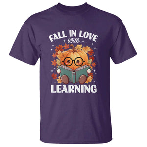 Funny Teacher T Shirt Fall In Love With Learning Autumn Pumpkin Reading Thanksgiving Pumpkin TS11 Purple Print Your Wear