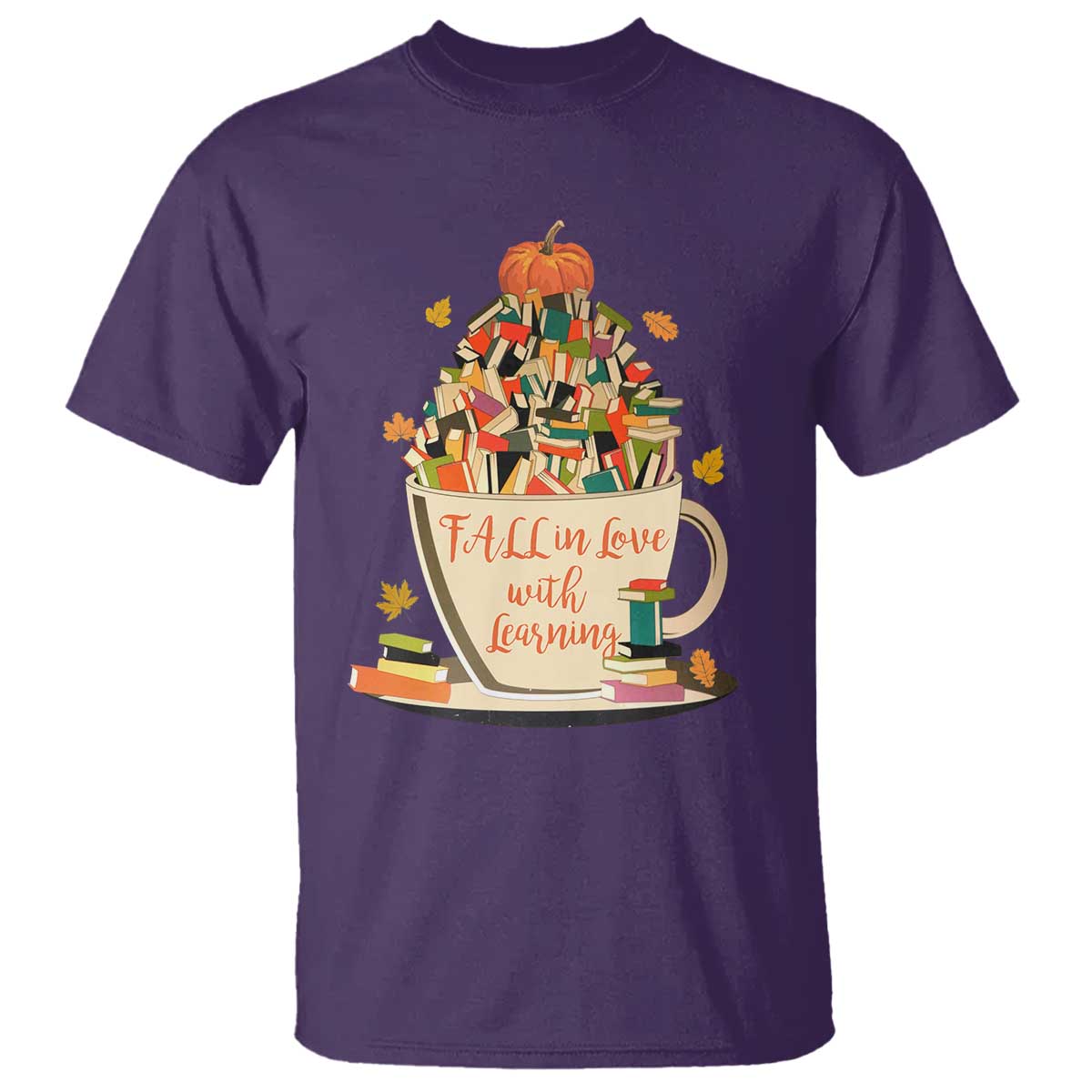 Funny Teacher T Shirt Fall In Love With Learning Autumn Pumpkin Reading Thanksgiving TS11 Purple Print Your Wear