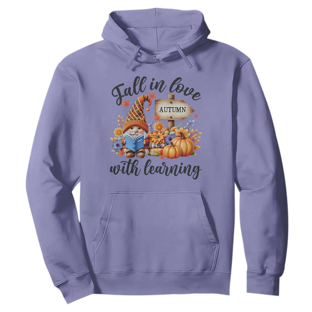 Funny Teacher Hoodie Fall In Love With Learning Autumn Pumpkin Reading Thanksgiving Gnome TS11 Violet Print Your Wear