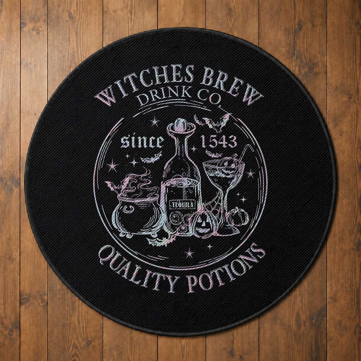 Halloween Witch Drinks Round Rug Witches Brew Drink Co Quality Potions Since 1543