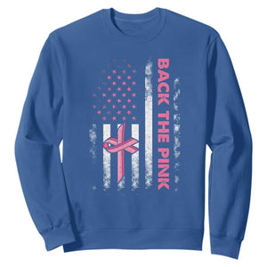 Breast Cancer Awareness Sweatshirt Back The Pink Warrior American Flag TS11 Royal Blue Print Your Wear