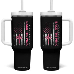 Breast Cancer Awareness Tumbler With Handle Back The Pink Warrior American Flag TS11 One Size: 40 oz Black Print Your Wear