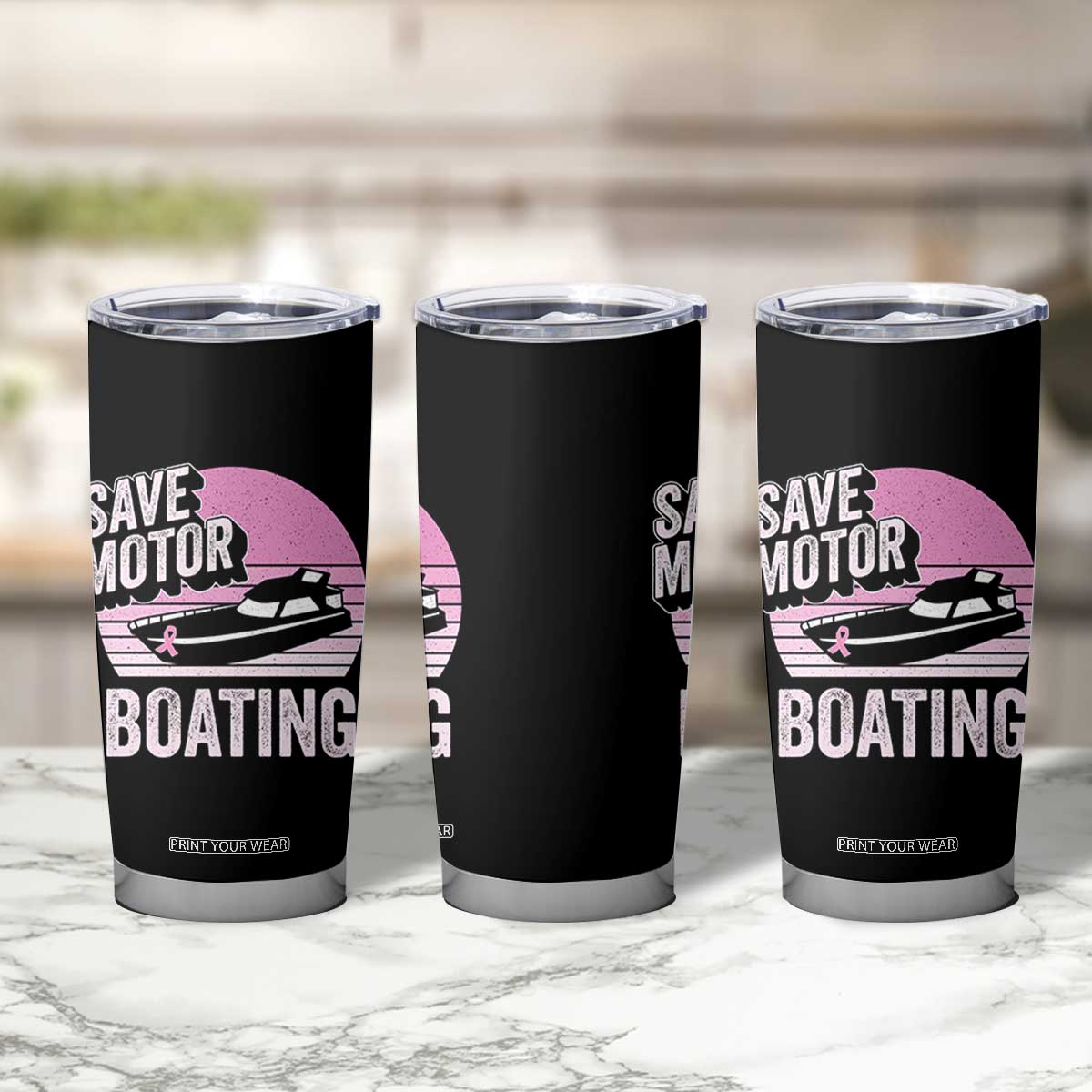 Funny Save Motor Boating Tumbler Cup Breast Cancer Pink Ribbon TS11 Print Your Wear