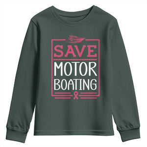 Funny Save Motor Boating Youth Sweatshirt Beat Breast Cancer Pink Ribbon TS11 Dark Forest Green Print Your Wear