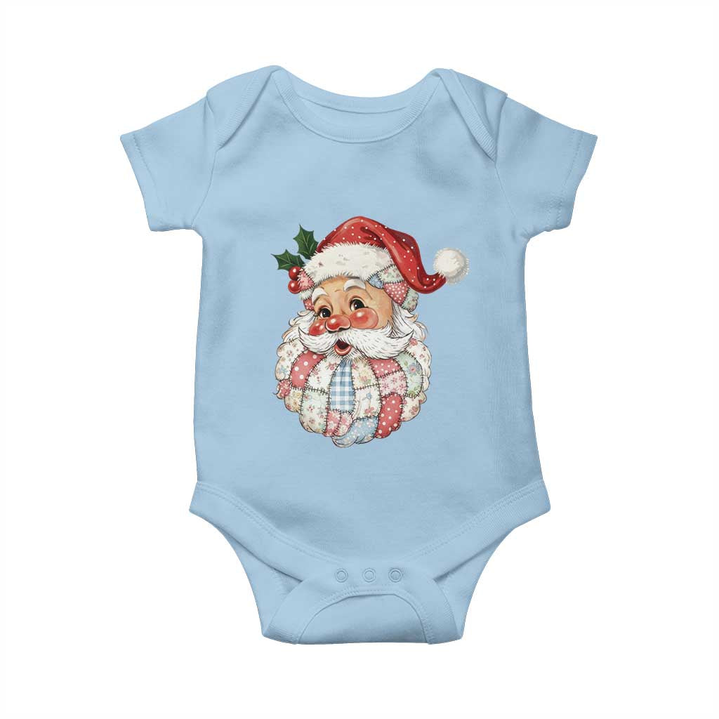 Vintage Retro Patchwork Santa Xmas Baby Onesie Merry Christmas Holiday TS11 Light Blue Print Your Wear