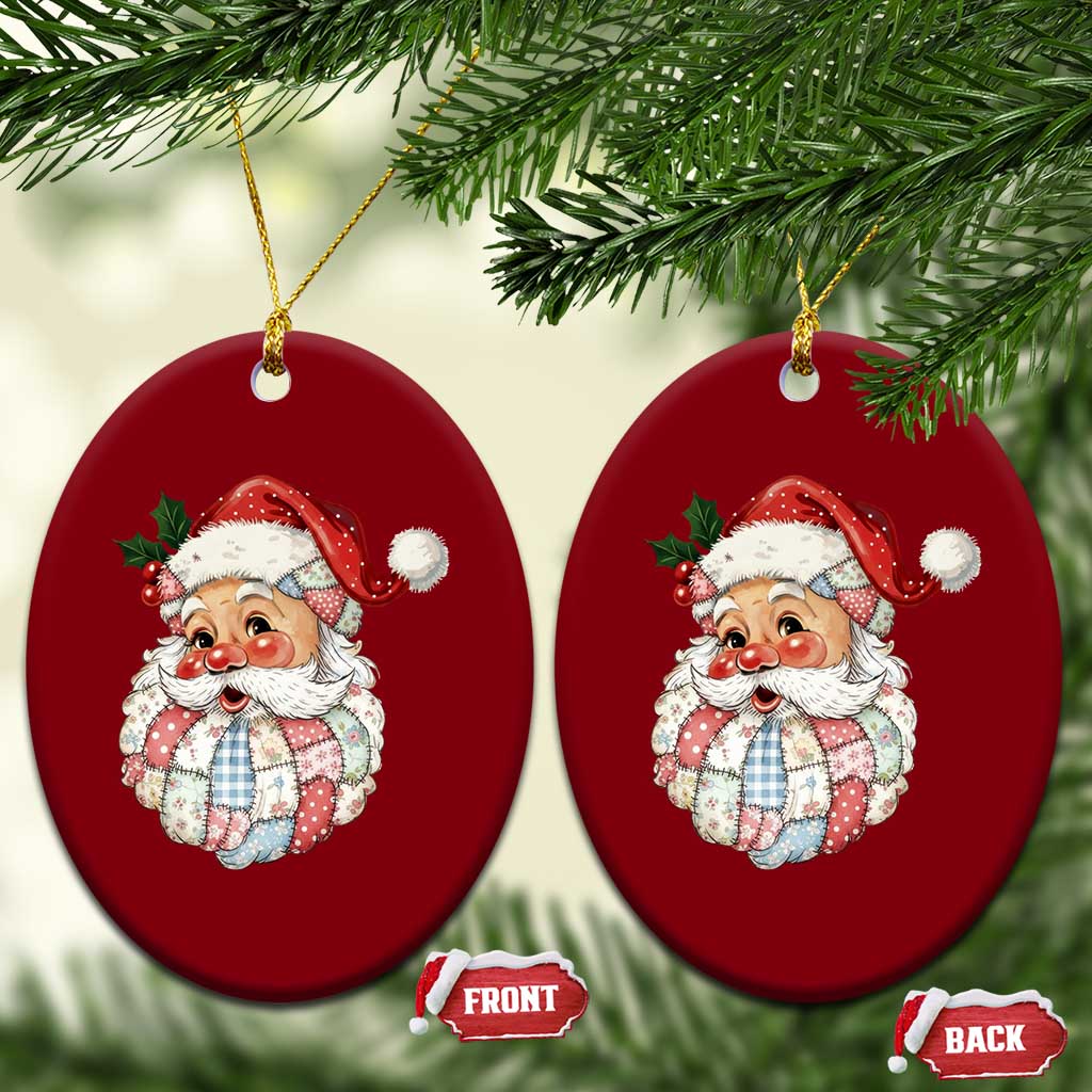 Vintage Retro Patchwork Santa Xmas Ceramic Ornament Merry Xmas Holiday TS11 Print Your Wear