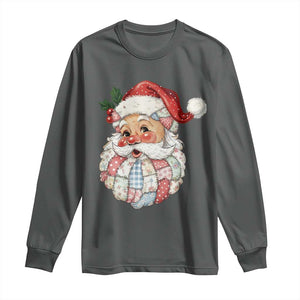 Vintage Retro Patchwork Santa Xmas Long Sleeve Shirt Merry Christmas Holiday TS11 Dark Heather Print Your Wear