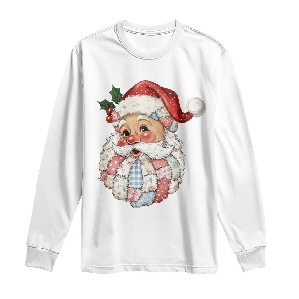 Vintage Retro Patchwork Santa Xmas Long Sleeve Shirt Merry Christmas Holiday TS11 White Print Your Wear