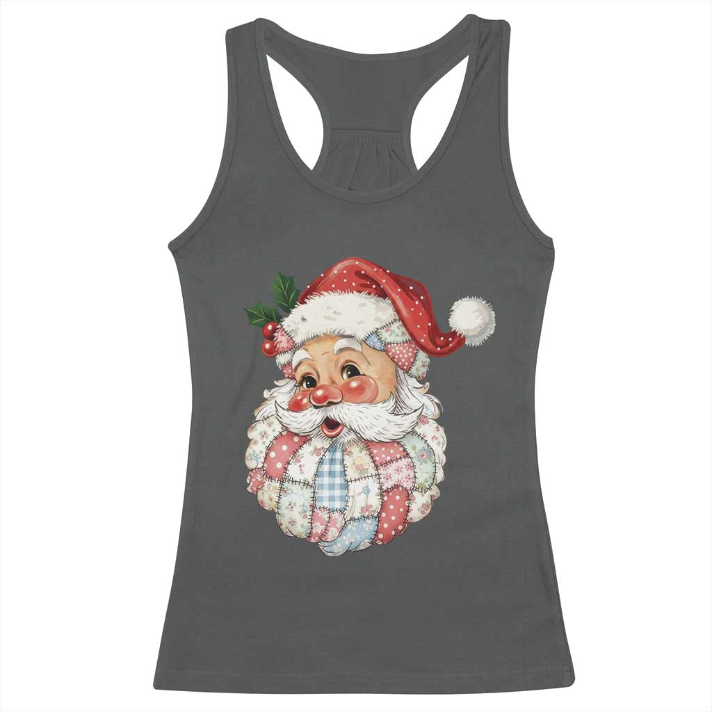 Vintage Retro Patchwork Santa Xmas Racerback Tank Top Merry Christmas Holiday TS11 Dark Heather Print Your Wear