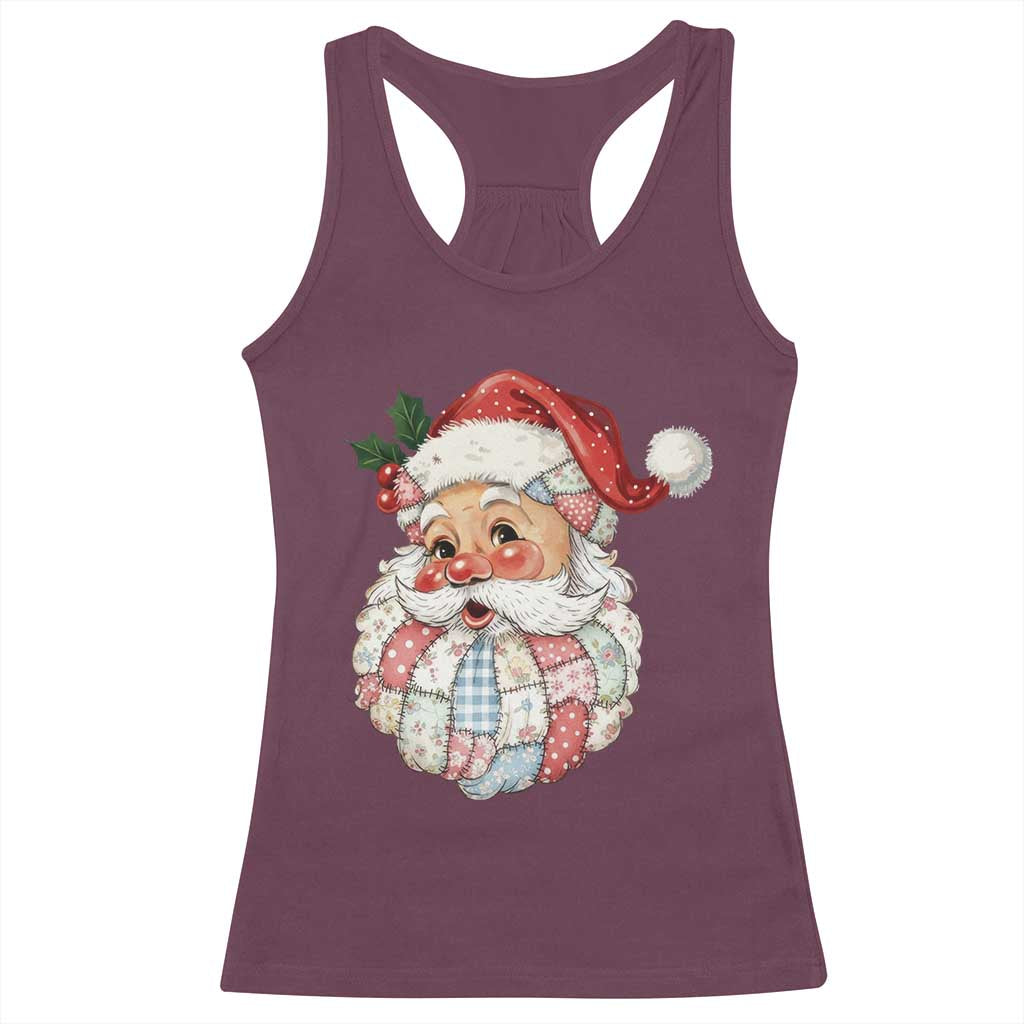 Vintage Retro Patchwork Santa Xmas Racerback Tank Top Merry Christmas Holiday TS11 Maroon Print Your Wear