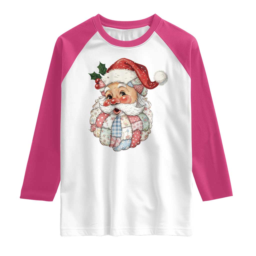 Vintage Retro Patchwork Santa Xmas Raglan Shirt Merry Christmas Holiday TS11 White Heliconia Print Your Wear