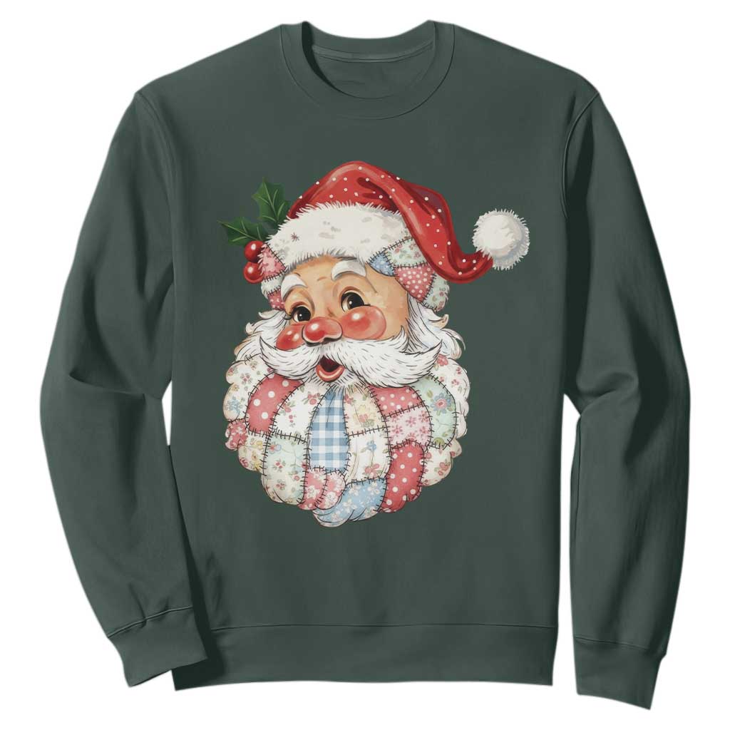 Vintage Retro Patchwork Santa Xmas Sweatshirt Merry Christmas Holiday TS11 Dark Forest Green Print Your Wear