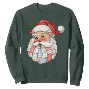 Vintage Retro Patchwork Santa Xmas Sweatshirt Merry Christmas Holiday TS11 Dark Forest Green Print Your Wear