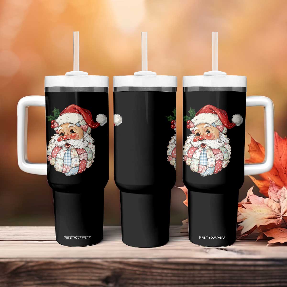 Vintage Retro Patchwork Santa Xmas Tumbler With Handle Merry Christmas Holiday TS11 Print Your Wear