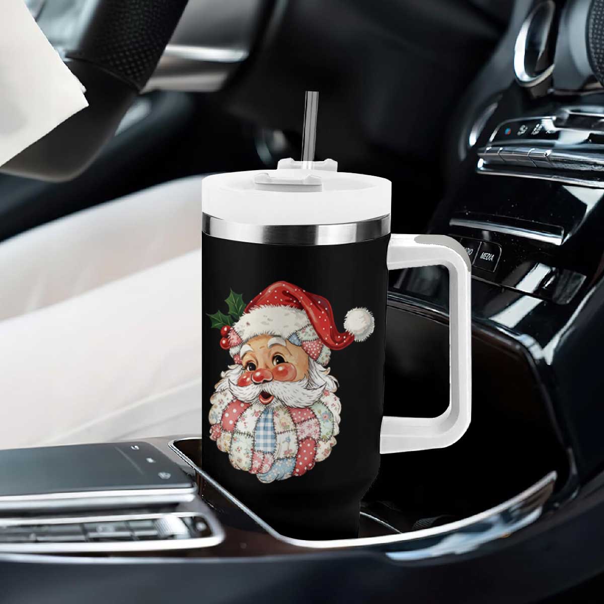 Vintage Retro Patchwork Santa Xmas Tumbler With Handle Merry Christmas Holiday TS11 Print Your Wear