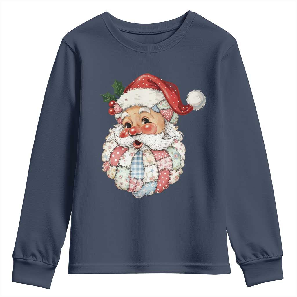 Vintage Retro Patchwork Santa Xmas Youth Sweatshirt Merry Christmas Holiday TS11 Navy Print Your Wear