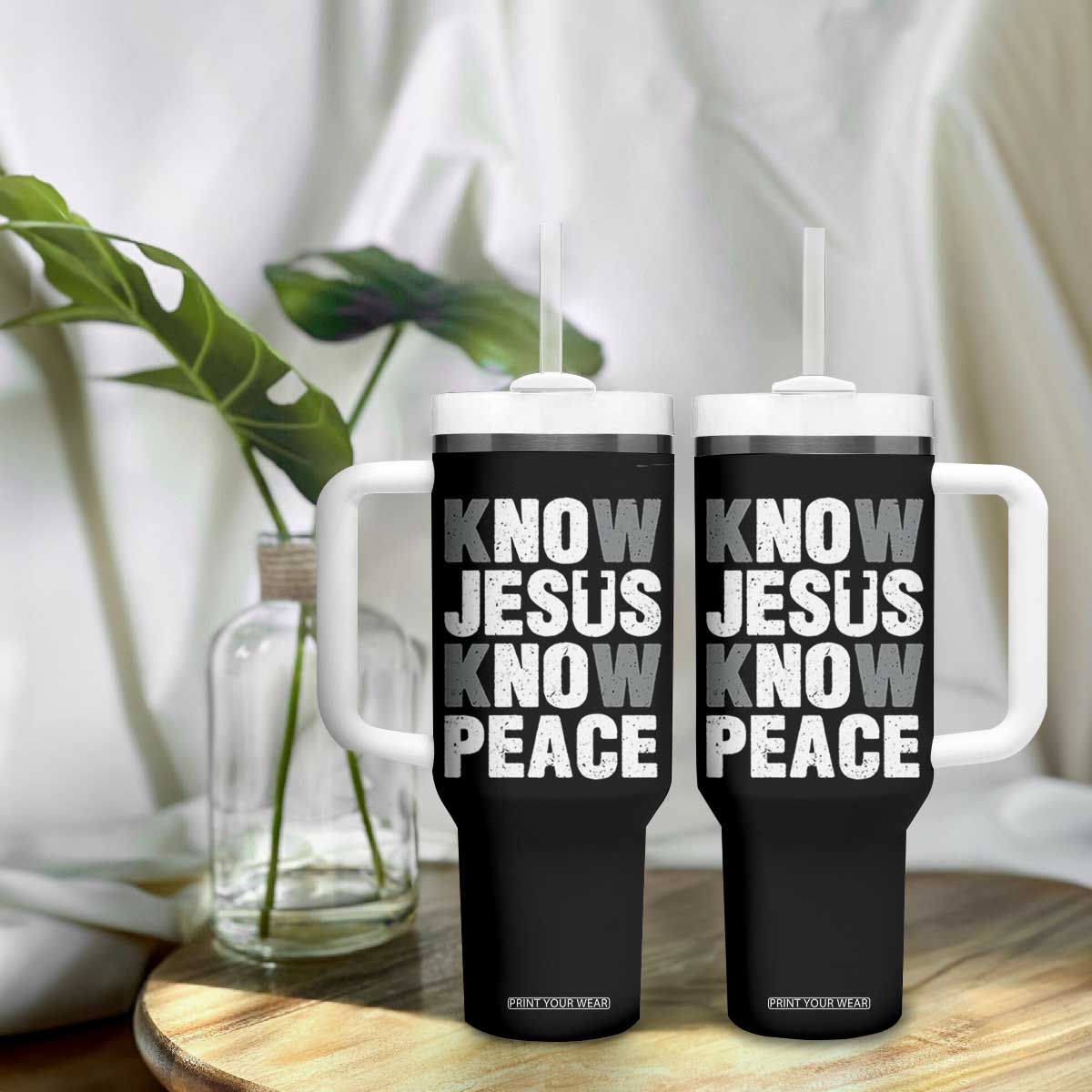 Christian Know Jesus Know Peace Tumbler With Handle Religion God Church Bible TS11 Print Your Wear